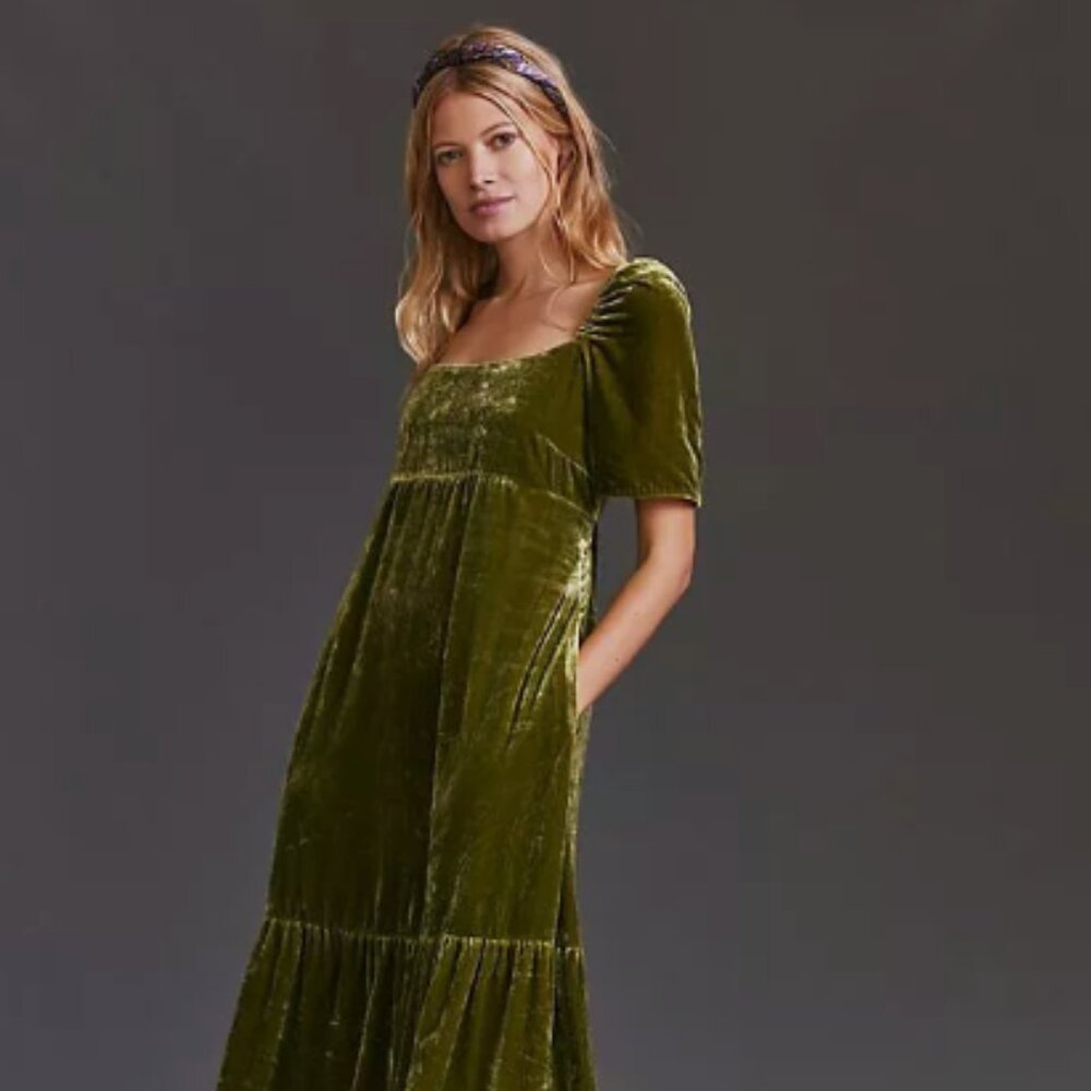 Anthropologie Velvet Empire Waist Midi Dress
